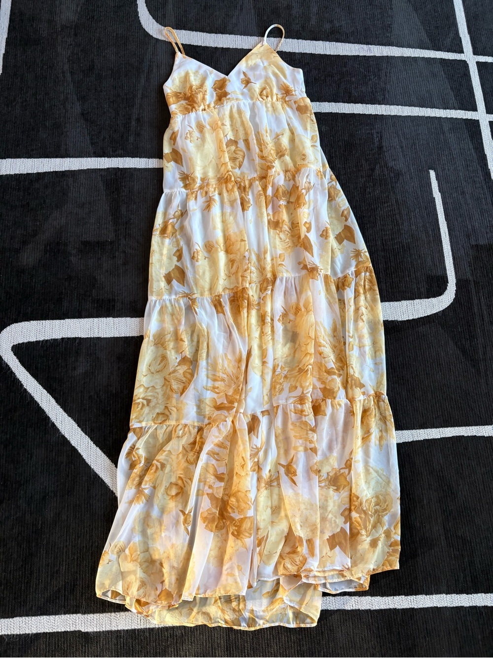 Express Yellow Floral Tiered Maxi Dress